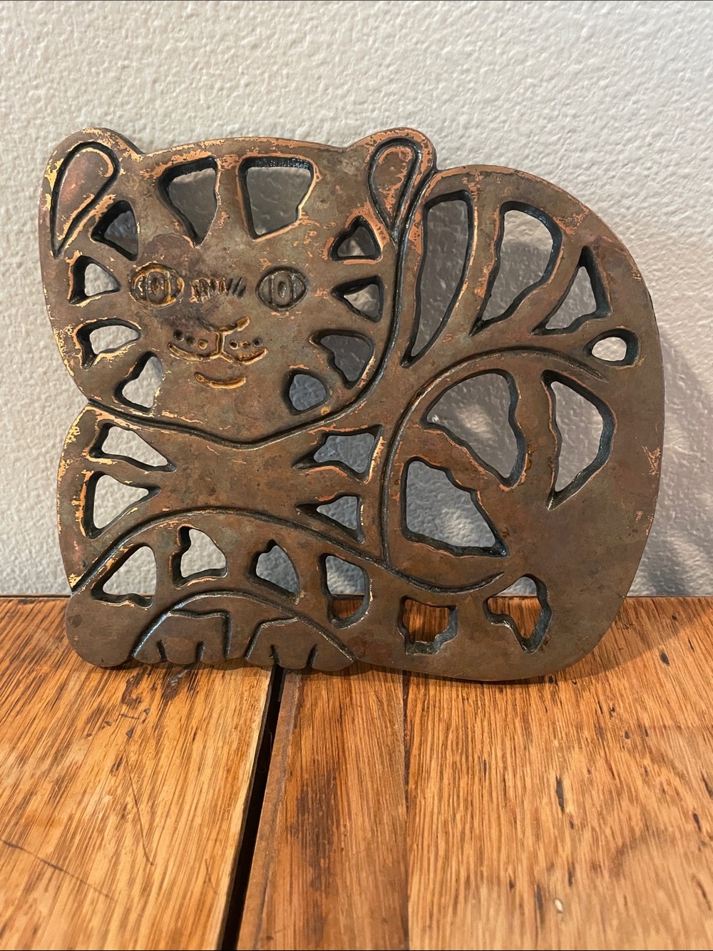 Vintage 1995 ODI Copper Cat Trivet – Cast Iron Cat Wall Hanging –Farmhouse Decor